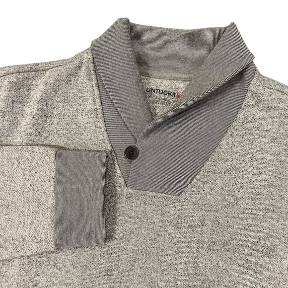 UNTUCKit Other - UNTUCKit Pullover Men XL Grey Shawl Collar Button Long Sleeve Marled Sweatshirt‎